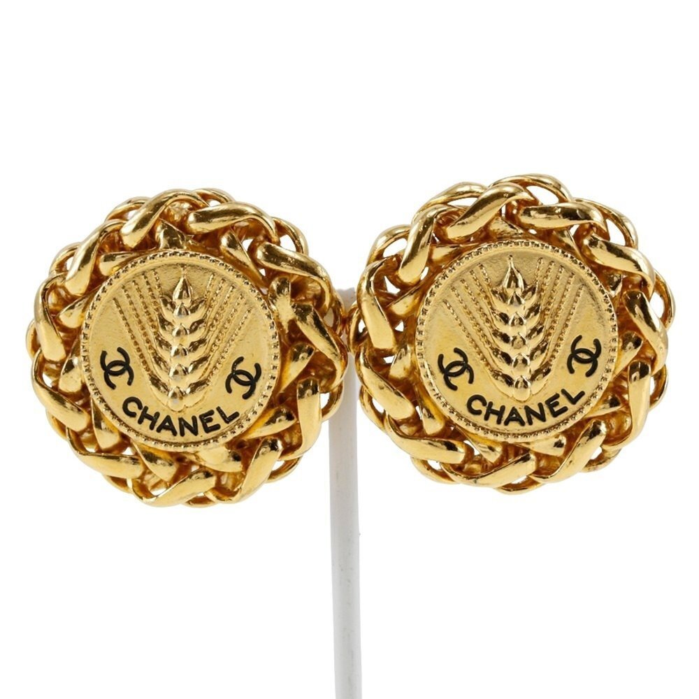 CHANEL Authentic Vintage Gold Logo Earrings